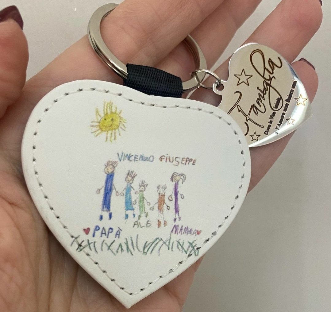Portachiavi Similpelle Personalizzabile con Disegno Kids con Ciondolo in Acciaio