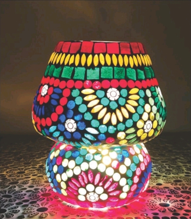 Lampada Mosaico in Vetro Fungo e Ceramica Me Gioielli Personalizzabili