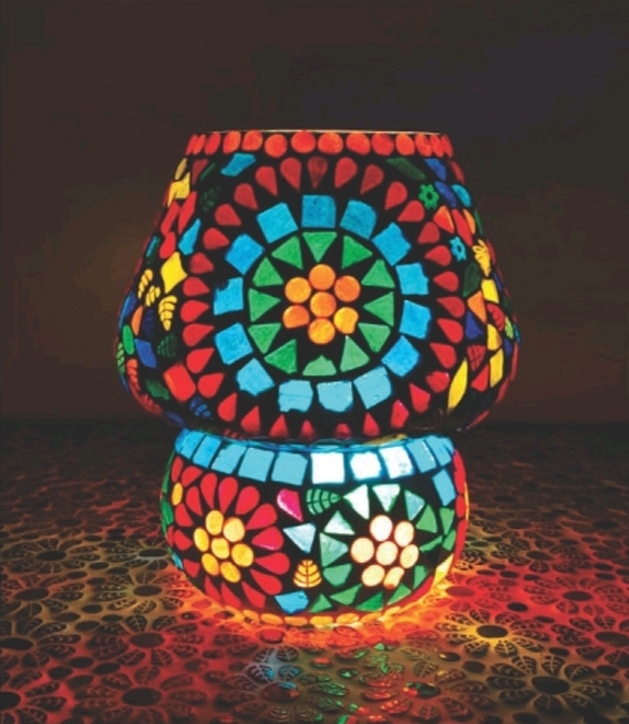 Lampada Mosaico in Vetro Fungo e Ceramica Me Gioielli Personalizzabili