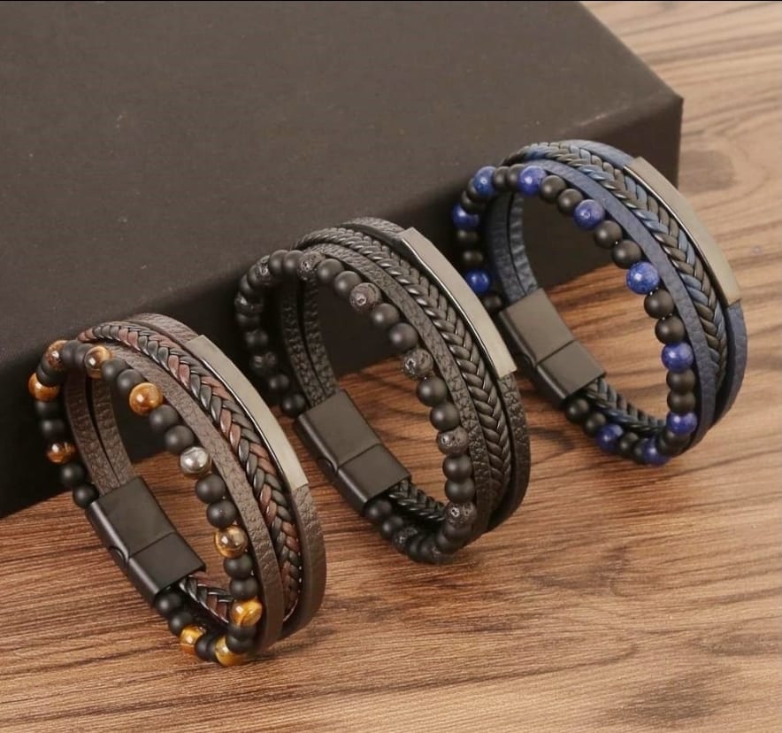 Bracciale Multifilo Pelle e Pietre