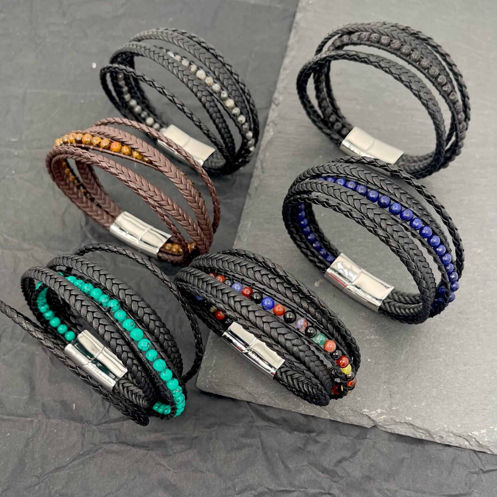 Multi Bracciale Cuoio e Pietre