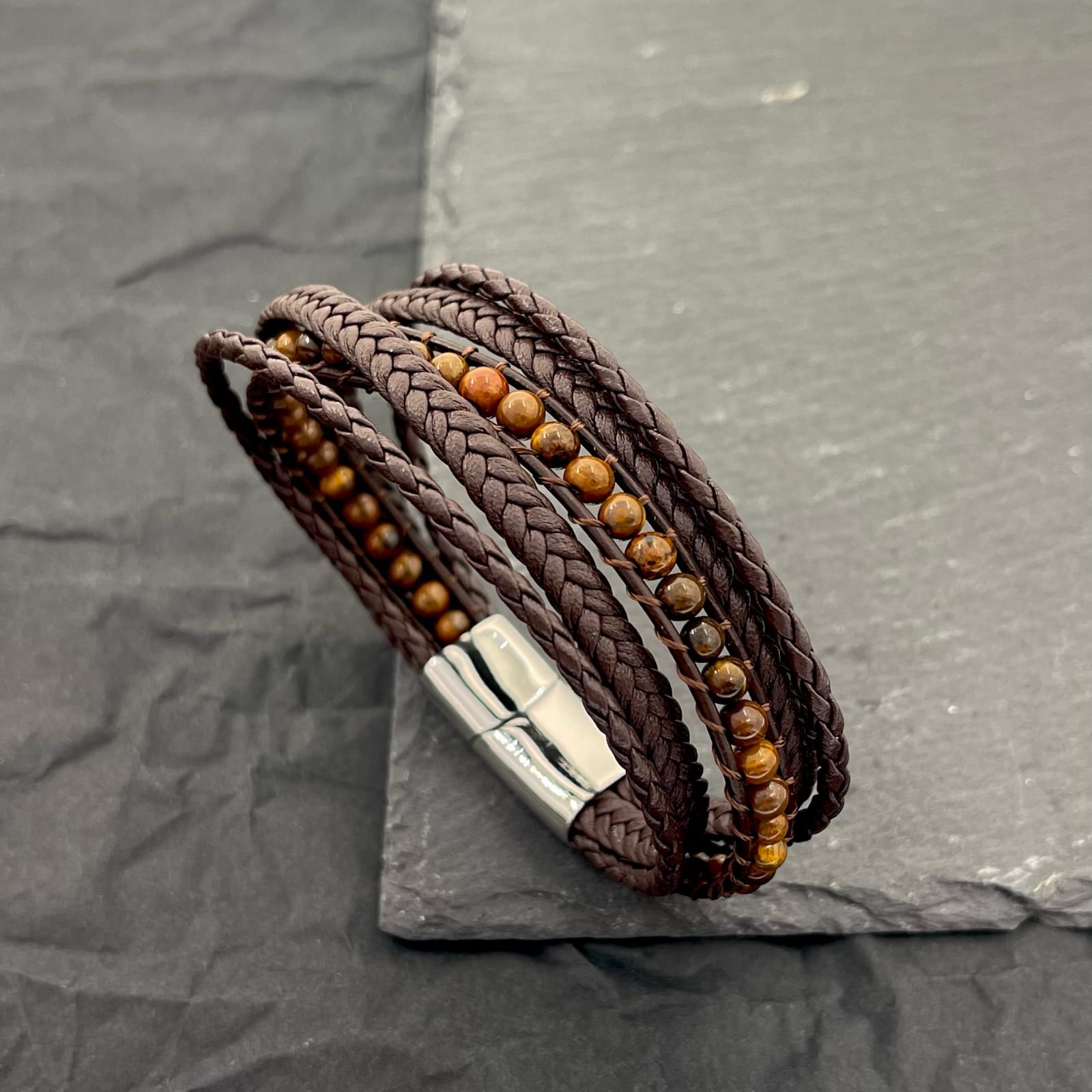 Multi Bracciale Cuoio e occhio di tigre Multi Bracciale Cuoio e occhio di tigre