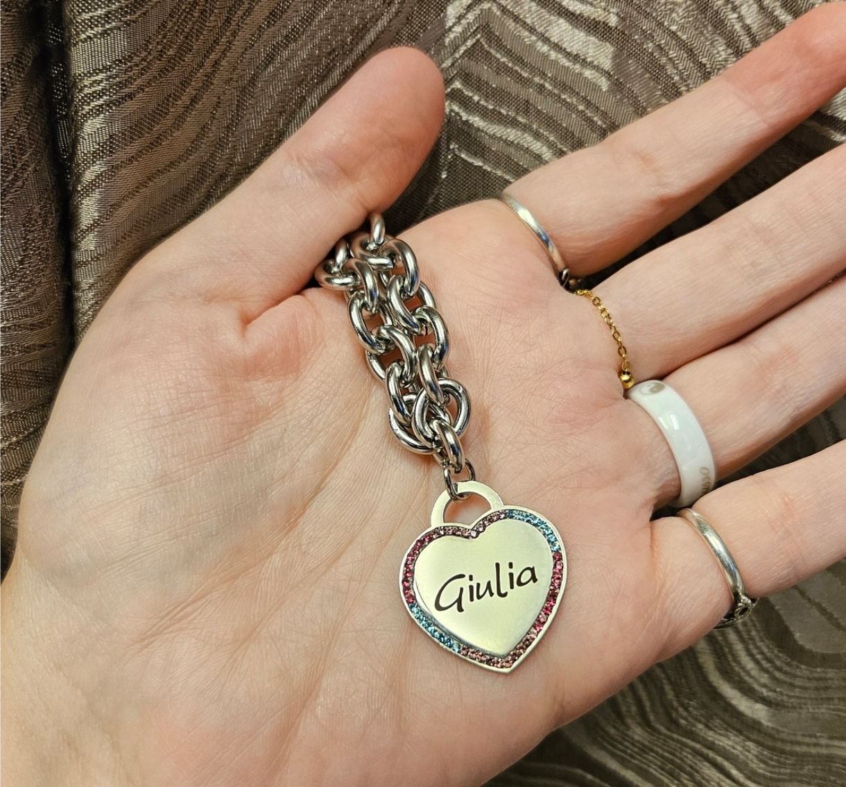 Bracciale Catena Grande Ciondolo Cuore Microswarowsky Bracciale Catena Grande Ciondolo Cuore Microswarowsky